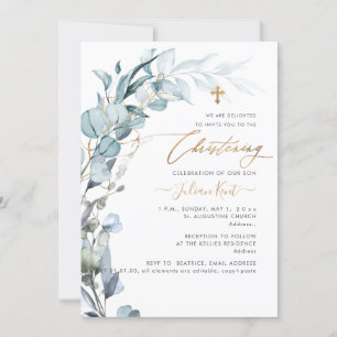 PixDezines H2 Blue Gum Eucalyptus Christening Einladung