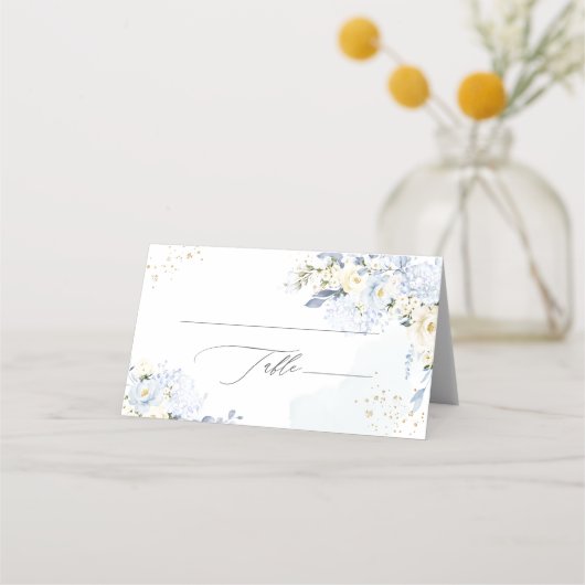 PixDezines H2 Blue Hydrangeas Alabaster Roses Platzkarte (Vorderseite)