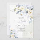 PixDezines H2 Blue Hydrangeas Creme Rose Taufen Einladung (Vorderseite)