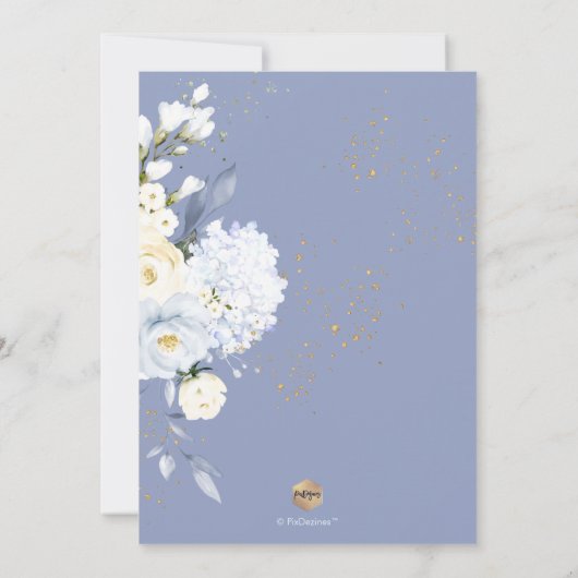 PixDezines H2 Blue Hydrangeas Creme Rose Taufen Einladung (Rückseite)