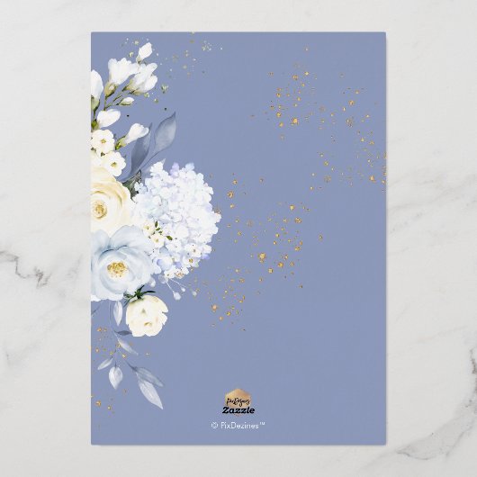 PixDezines H2 Blue Hydrangeas Creme Rose Taufen Folieneinladung (Rückseite)