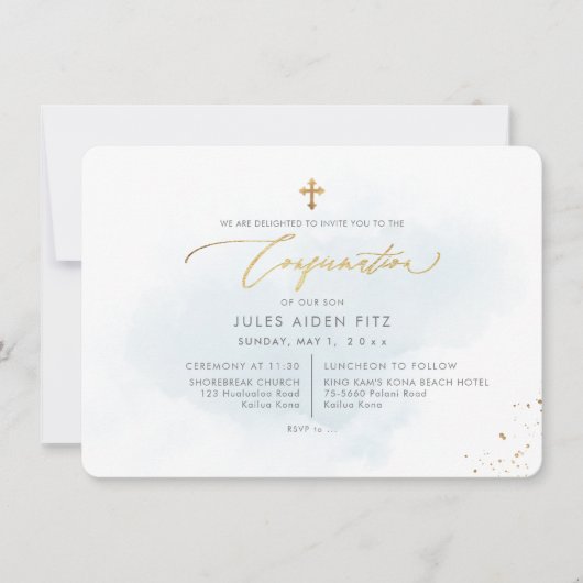 PixDezines H2 Blue Washed Confirmation Einladung (Vorderseite)