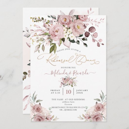 PixDezines H2 Blume Dusty Rose Hydrangeas Einladung (Vorne/Hinten)