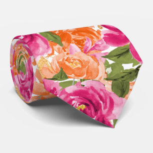 PixDezines H2 Blumen Hot Pink Orange Rosen Krawatte