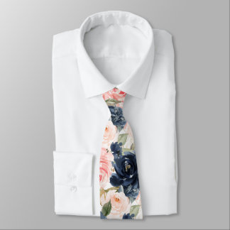 PixDezines H2 Blumen Navy Blau Blush Rosen Krawatte