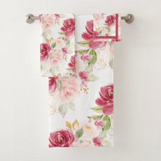 PixDezines H2 Blumen Raspber Blush Rosen   Badhandtuch Set