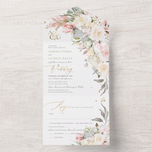 PixDezines H2 Blush Alabaster Creme Rose All In One Einladung (Innen Boden)