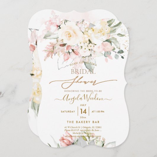 PixDezines H2 Blush Alabaster Rose Brautparty Einladung (Vorne/Hinten)