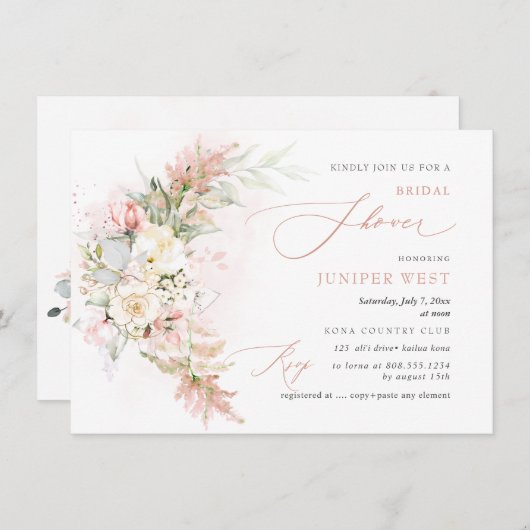 PixDezines H2 Blush Alabaster Rose Brautparty Save The Date (Vorne/Hinten)