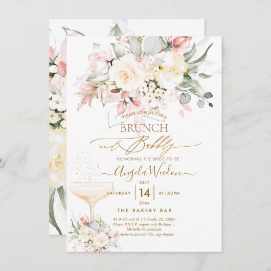 PixDezines H2 Blush Alabaster Rose Bubbly Einladung (Vorne/Hinten)