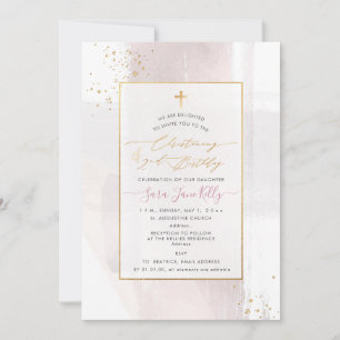 PixDezines H2 Blush Christening+2. Geburtstagsinvi Einladung