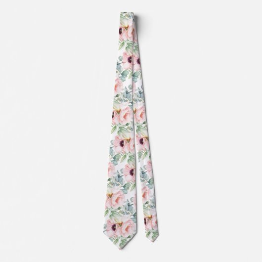 PixDezines H2 Blush Peonies Anemonies Eukalyptus Krawatte (Vorderseite)