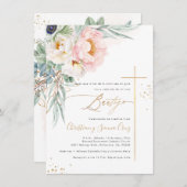 PixDezines H2 Blush Peonies Eucalyptus Bautizo Einladung (Vorne/Hinten)