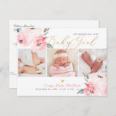 PixDezines H2 Blush Peonies, Geburtsankündigung Postkarte (Vorne/Hinten)