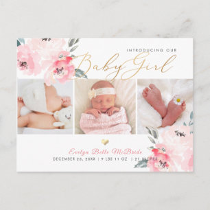 PixDezines H2 Blush Peonies, Geburtsankündigung Postkarte