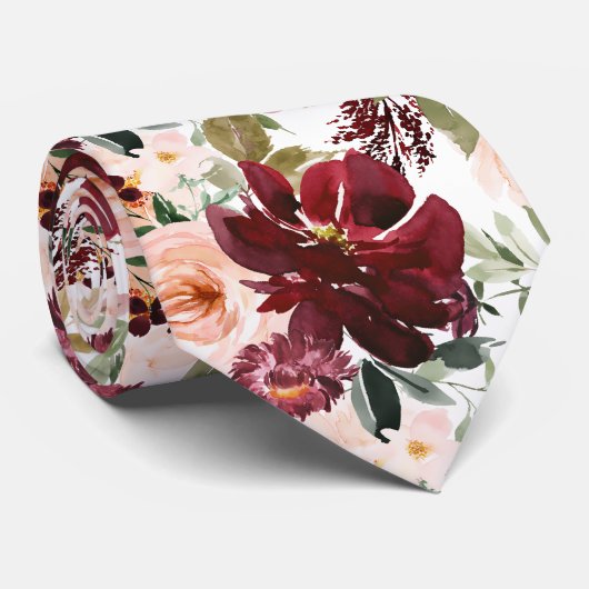 PixDezines H2 Blush Pink Burgundy Flowers  Krawatte (Gerollt)