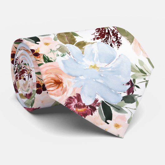 PixDezines H2 Blush Pink Dusty Blue Flowers  Krawatte (Gerollt)