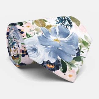 PixDezines H2 Blush Pink Dusty Blue Flowers Krawatte