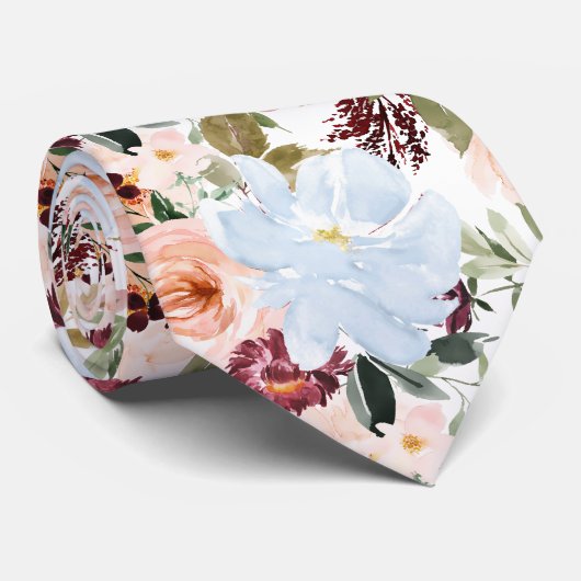 PixDezines H2 Blush Rosa Staubblau Blumen Krawatte (Gerollt)