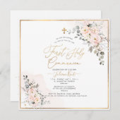 PixDezines H2 Blush Rose Erste Heilige Kommune Einladung (Vorne/Hinten)