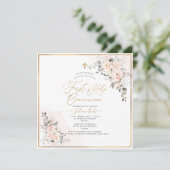 PixDezines H2 Blush Rose Erste Heilige Kommune Einladung (Stehend Vorderseite)