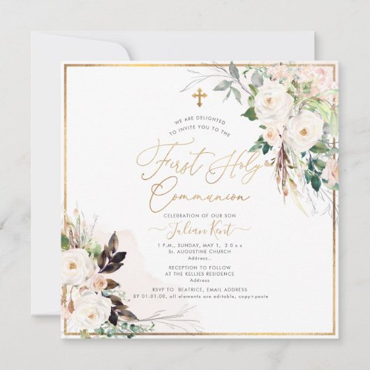PixDezines H2 Blush Rose Erste Heilige Kommune Einladung (Vorderseite)