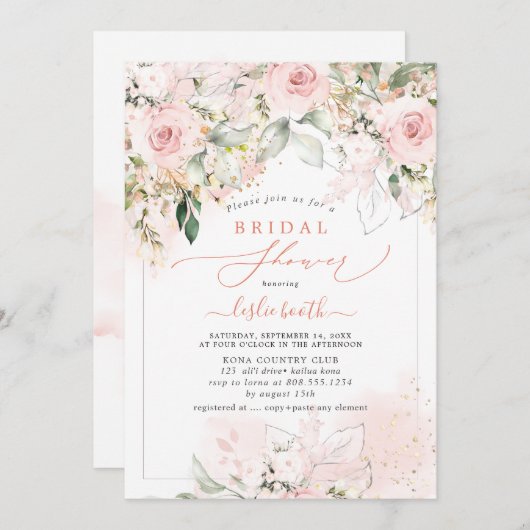 PixDezines H2 Blush Rose Hydrangea Brautparty Einladung (Vorne/Hinten)