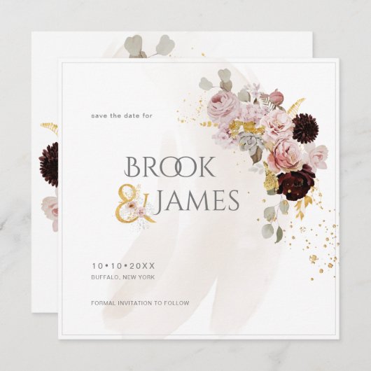 PixDezines H2 Blush Rose Schwarze Dahlia Rett Datu Save The Date (Vorne/Hinten)