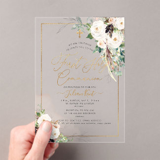 PixDezines H2 Blush Roses First Holy Communion Acryleinladungen