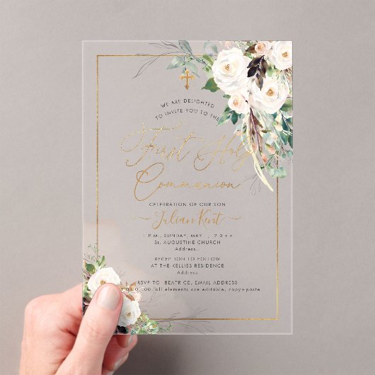 PixDezines H2 Blush Roses First Holy Communion Acryleinladungen (Insitu (Handheld))