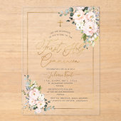 PixDezines H2 Blush Roses First Holy Communion  In Acryleinladungen (Vorderseite)