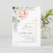 PixDezines H2 Blush White Peonies Taufe Einladung (Stehend Vorderseite)