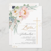 PixDezines H2 Blush White Peonies Taufe Einladung (Vorne/Hinten)