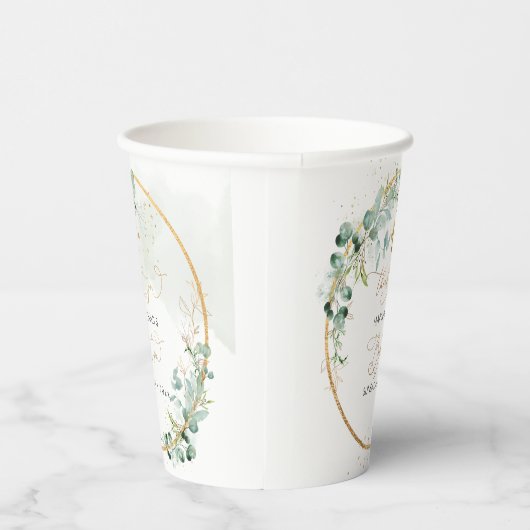 PixDezines H2 Botanischer Eukalyptus Wreath Taufe Pappbecher (Rechts)