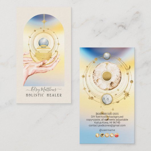 PixDezines H2 Celestial Healing Hands Visitenkarte (Vorne/Hinten)