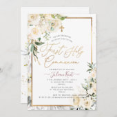 PixDezines H2 Creme Rose Erste Heilige Kommune Einladung (Vorne/Hinten)