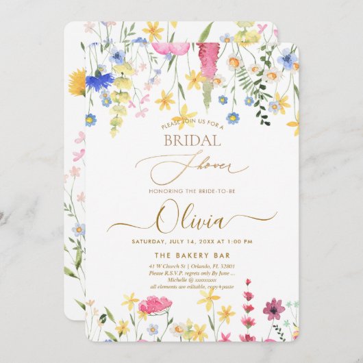 PixDezines H2 Delikate Wilde Blume Brautparty Einladung (Vorne/Hinten)