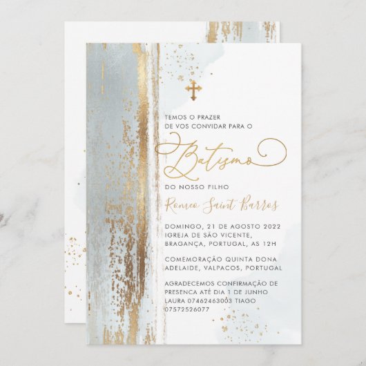 PixDezines H2 Dusty Blue Batismo Einladung (Vorne/Hinten)