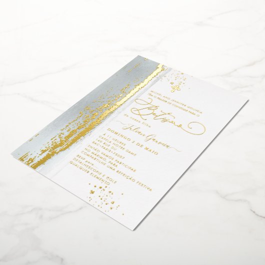 PixDezines H2 Dusty Blue Batismo Real Gold Foil I Folieneinladung (Gedreht)