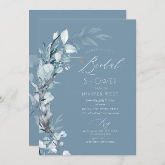 PixDezines H2 Dusty Blue Eucalyptus Brautparty Einladung (Vorne/Hinten)
