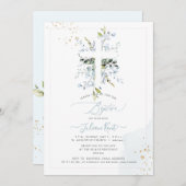 PixDezines H2 Dusty Blue Eukalyptus Taufe Einladung (Vorne/Hinten)