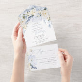 PixDezines H2 Dusty Blue Flowers Rose Hydrangea All In One Einladung (Abreißtisch)