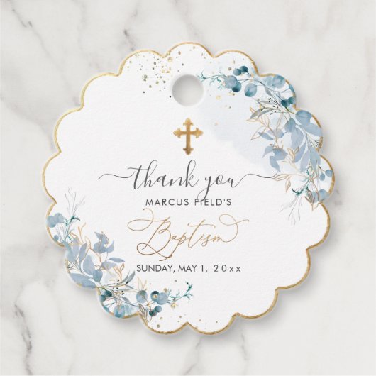 PixDezines H2 Dusty Blue Gum Eukalyptus Taufe Geschenkanhänger (Vorderseite)