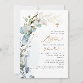 PixDezines H2 Dusty Blue Gum Foliage Taufe Einladung