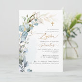 PixDezines H2 Dusty Blue Gum Foliage Taufe Einladung (Stehend Vorderseite)