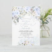 PixDezines H2 Dusty Blue Rose Brautparty Einladung (Stehend Vorderseite)