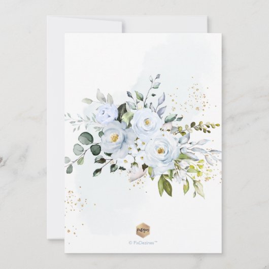 PixDezines H2 Dusty Blue Rose Taufe Einladung (Rückseite)