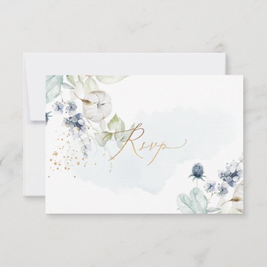 PixDezines H2 Dusty Blue Winter Cotton RSVP Cards Einladung (Rückseite)