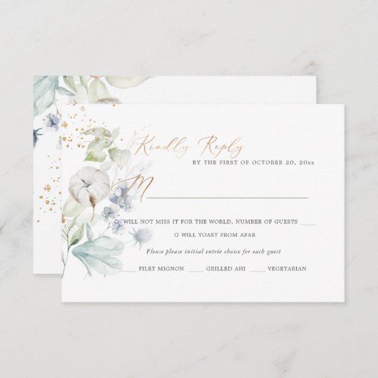 PixDezines H2 Dusty Blue Winter Cotton RSVP Cards Einladung (Vorne/Hinten)