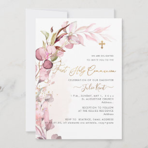 PixDezines H2 Dusty Blush Gum Foliage Communion Einladung